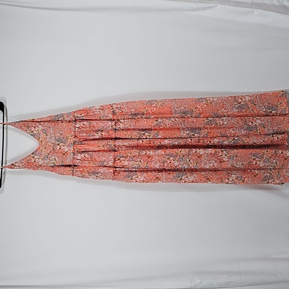 NWOT LaBiz Sleeveless Floral Maxi Dress Pink Orange S Spaghetti Strap V-neck